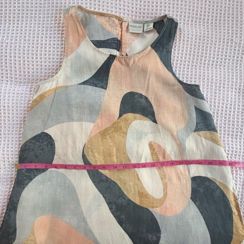 Rachel Zoe 100% linen abstract earth tones boho shift dress pockets NWOT Small - Picture 10 of 10